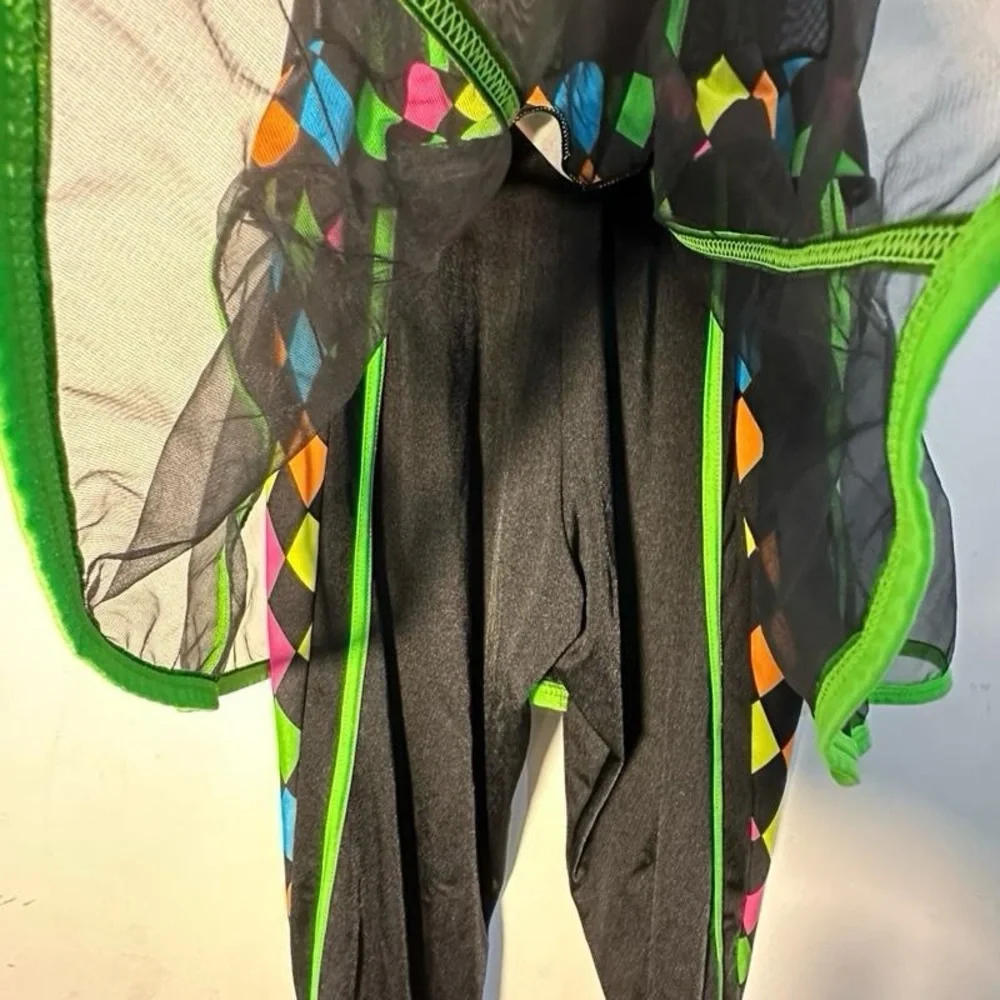 Neon Harlequin‎ Mesh Dance Costume 80s 90s Adult Medium Vibrant Diamond size AME